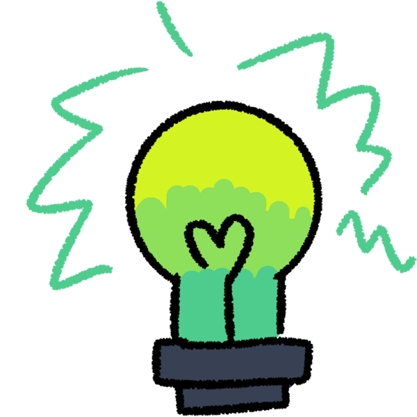 a lime green lightbulb surrounded by green and white lines and zig zags